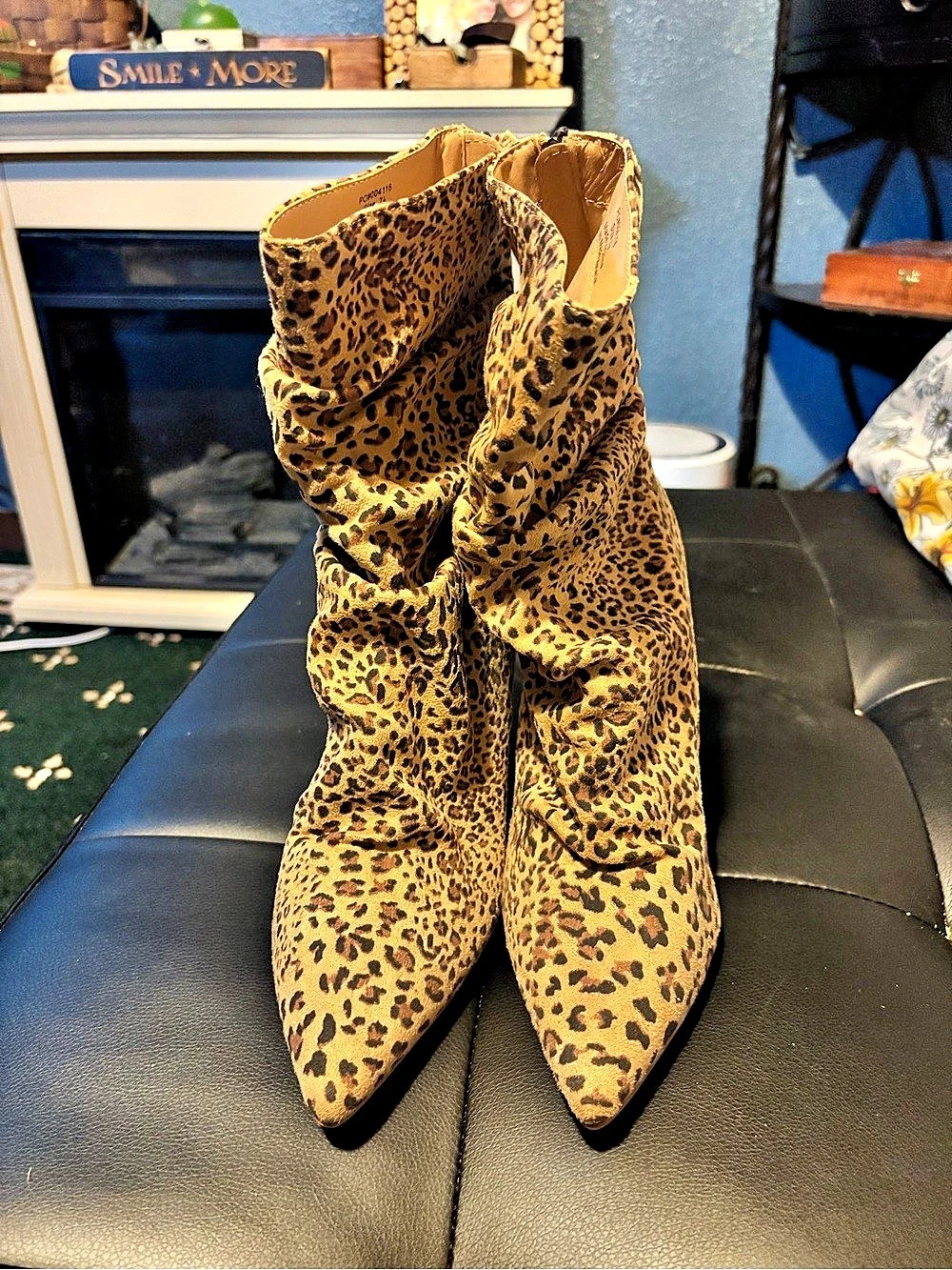 Leopard Print Pointed Toe Heeled Boots US 7 1/2 Like New
